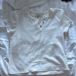 Madewell White Short Sleeve V Neck Tee